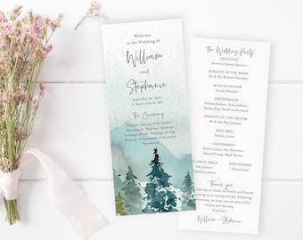 Mountains Editable Program, Rustic Wedding Program, Woodland Printable Program, Outdoors DIY Template, Instant Download, Templett, 531-A