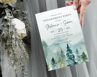 Woodland Editable Engagement Party Invitation, Rustic Engagement Invite DIY Template, Outdoors Mountains, Instant Download, Templett, 531-A