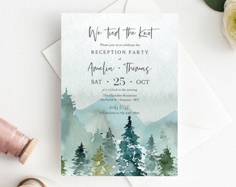 Editable Rustic Woodland Reception Party Invitation, Mountains After Party Elopement DIY Template, We Tied the Knot, Instant Download 531-A