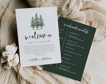 Woodland Wedding Timeline, Rustic Welcome Bag Letter Itinerary, Modern Wedding Weekend Events, Printable Schedule, Editable Template, 588-A
