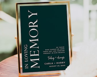 Editable Jewel Toned In Loving Memory Sign Template, Printable Jewel Modern Memorial Sign, Burgundy Wedding Signage, Minimal, Download 587-A