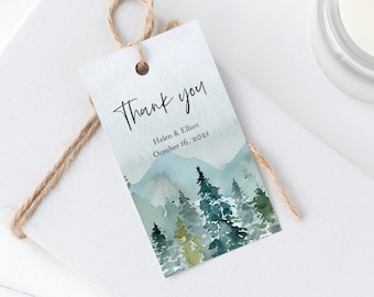 Editable Woodland Rustic Tags, Printable Mountains Favor Tags, Forest Outdoor Wedding Gift Tag, DIY Template Instant Download Templett 531-A