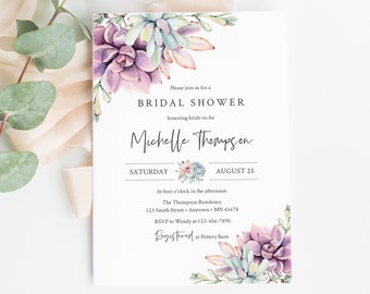 Printable Succulent Invite, Editable Bridal Shower Invitation, Cactus Shower Invite DIY Template, Desert, Instant Download, 535-A