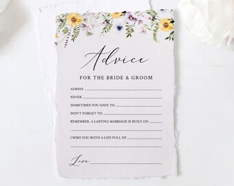 Printable Wildflower Advice for the Bride and Groom, Editable Wild Flower Green Bridal Shower Template, Advice Card, Instant Download 581-A