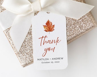 Editable Maple Leaf Tags, Modern Printable Fall Favor Tags, Autumn Tag, Minimalist Gift Tag, DIY Template, Instant Download, Templett, 567-A