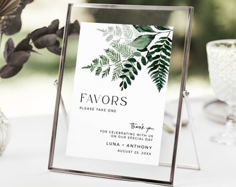 Printable Modern Botanical Favors Sign, Editable Minimal Favours Sign, Fern Wedding Bridal Shower Please Take One, Template, Download, 586-A