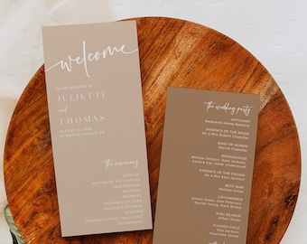 Neutral Ceremony Program, Modern Wedding Order of Service Template, Taupe Wedding Program, Editable Boho Program, Printable Program, 594-C