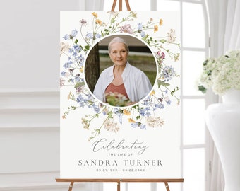 Funeral Welcome Sign Wildflower, Memorial Poster Woman, Celebration of Life Sign, Printable In Loving Memory Editable Sign Template 504-A