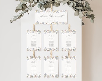 Floral Wedding Seating Plan, Wildflower Wedding Seating Chart, Individual Table Seating Chart, Wedding Table Plan, Editable Template, 504-A