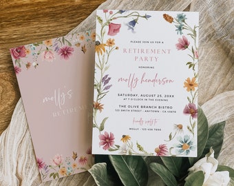 Wildflower Retirement Invite Template, Retirement Party Invitation for a Woman, Floral Garden Party Invitation, Editable Retire Invite 595-A