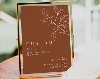 Terracotta Botanical Custom Sign, Custom Wedding Sign, Line Art Wedding Sign, Printable Wedding Sign, Boho Sign, Editable Template, 589-B
