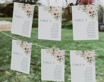 Pampas Grass Wedding Seating Plan, Sage Table Plan, Sage Boho Wedding Seating Chart, Bohemian Hanging Seating Chart, Editable Template 591-A