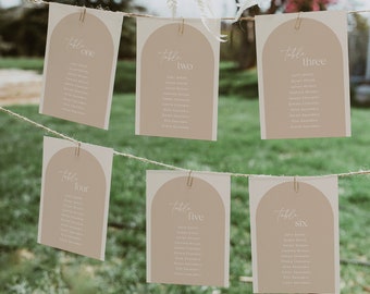 Arch Wedding Seating Plan, Taupe Wedding Seating Chart, Neutral Hanging Seating Chart, Arched Wedding Table Plan, Editable Template, 598-A