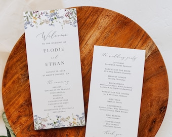Floral Ceremony Program, Summer Wedding Order of Service Template, Wildflower Wedding Program, Editable Boho Program Printable Program 504-A