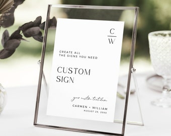 Minimalist Table Top Sign, Modern Custom Wedding Sign, Printable Elegant Wedding Sign Minimal Reception Signage Editable Sign Template 582-A