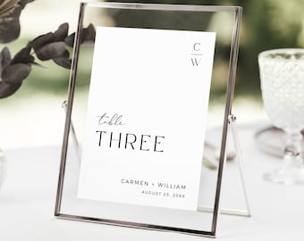 Modern Table Number Card, Minimal Wedding Table Number, Elegant Wedding Table Sign Printable Minimalist Editable Table Number Template 582-A