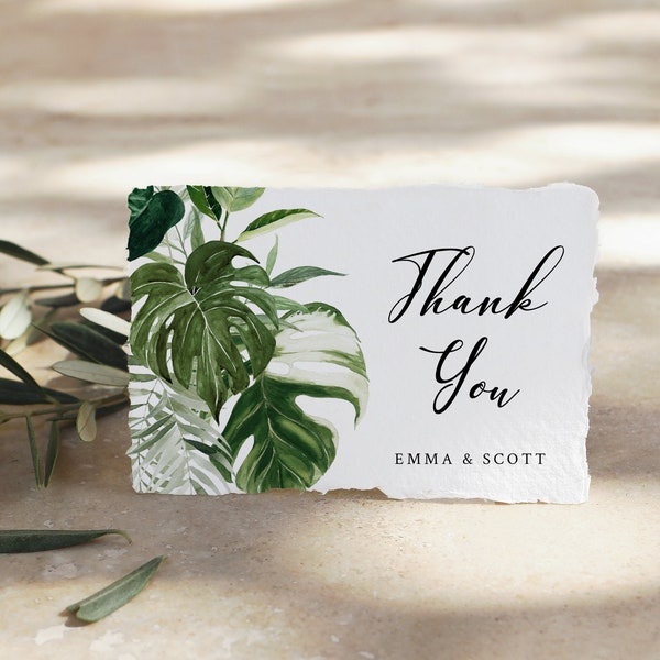 Monstera Printable Thank You Cards Tropical Greenery Editable Thank You Card Template Palm Botanical Foliage Instant Download Templett 550-A