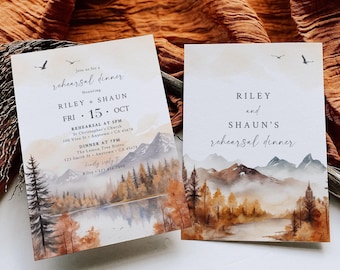 Fall Rehearsal Invite, Rustic The Night Before Invite Woodland Rehearsal Dinner Invitation Template, Forest Wedding Rehearsal Editable 599-A