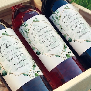 Eucalyptus Geometric Editable Wine Bottle Labels Full Size - Etsy