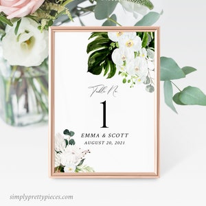 Orchid Protea Floral Editable Table Numbers, Printable Tropical Greenery Wedding Table Numbers, Template, Instant Download, Templett, 546-A