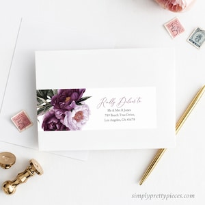 Purple Floral Editable Wrap Around Address Label Template, Printable Envelope Address Label, DIY Addresses, Templett, Instant Download 527-A