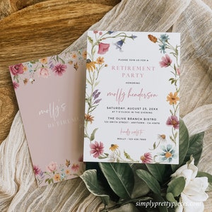 Retirement Party Invitation for a Woman, Wildflower Retirement Invite Template, Floral Garden Party Invitation, Editable Retire Invite 595-A