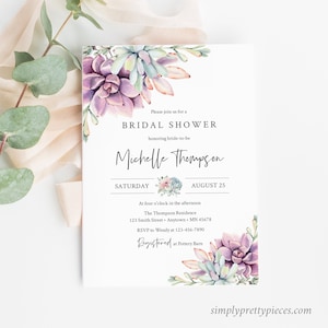 Succulent Editable Bridal Shower Invitation, Cactus Shower Invite DIY Template, Printable Succulent Invite, Desert, Instant Download, 535-A