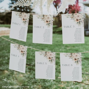 Sage Boho Wedding Seating Chart, Boho Hangende Zitplaatskaart, Pampas Grass Wedding Seating Plan, Sage Table Plan, Bewerkbare sjabloon 591-A