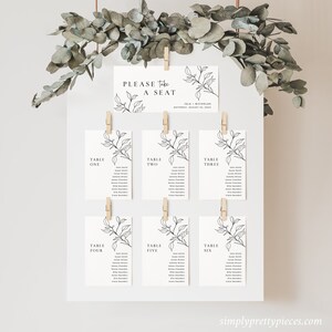 Moderne individuelle Sitzplan-Karten, minimalistische Tischkarten, botanischer Tischplan Hochzeit, Sitzplan-bearbeitbare Sitzplatzvorlage 589-A