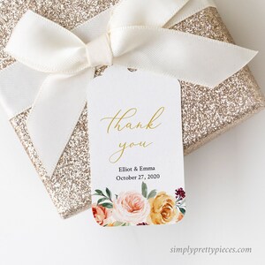 Gold Blush Floral Editable Tags, Printable Floral Favor Tags, Fall Autumn Tag, Gift Tag, DIY Template, Instant Download, Templett, 540-A