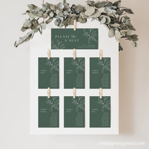 Individuelle Sitzplankarten Salbeigrün, Botanischer Tischplan Hochzeit, Minimalistische Tischkarte, Sitzplan Bearbeitbare Sitzplatzvorlage 589-C
