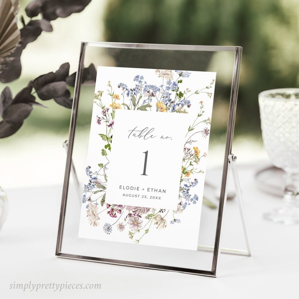 Wildflower Table Number, Meadow Flowers Table Number, Boho Wedding Table Number, Printable Table Card, Editable Table Number Template 504-A