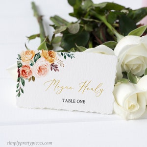 Cartes de lieu modifiables florales d’automne, cartes de sièges Boho Cartes de nom de mariage d’automne, modèle de carte de lieu imprimable Carte de nom de mariage d’automne, 540-A