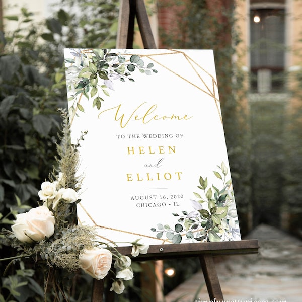 Foliage Gold Geometric Editable Wedding Welcome Sign, Botanical Shower, Unlimited, 16 x 20 18 x 24 24 x 36, Template Instant Download 538-A