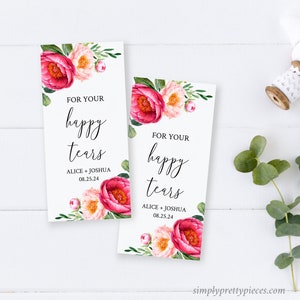 Fucsia Blush Peonies Happy Tears involucro di tessuto tascabile modificabile, favore di tessuto stampabile, modello di avvolgimento di tessuto, download istantaneo, 571-A