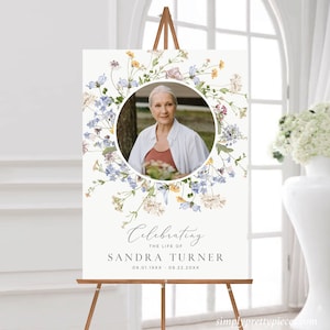 Wildflower Funeral Welcome Sign Woman, Memorial Poster, Celebration of Life Sign, Printable In Loving Memory Editable Sign Template 504-A