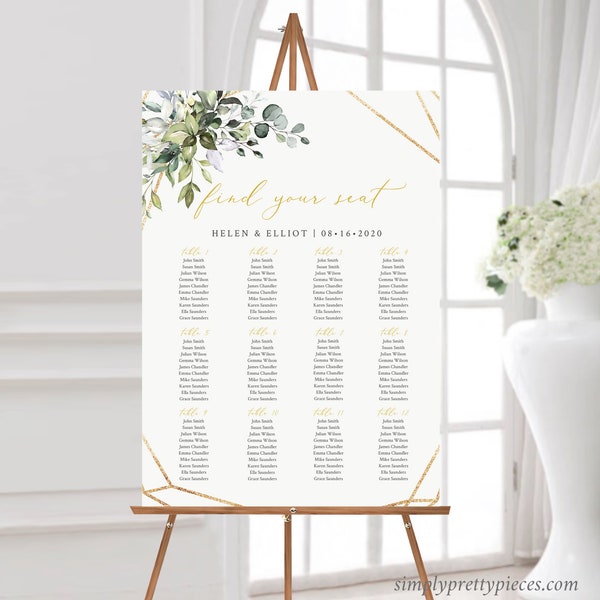 Gold Green Geometric Editable Table Plan, Printable Seating Chart, 18 x 24 24 x 36, A1 A2, Seating Chart Template, Instant Download, 538-A