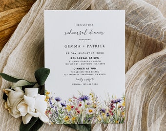 Wedding Rehearsal Invite Template, Bright Wildflower Rehearsal Dinner Invitation, Meadow Flower The Night Before Invitation, Editable, 510-A