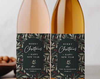 Printable Scandi Holiday Drink Gift Label, Nordic Christmas Wine Bottle Label Template Full Size Wine Bottle Sticker, Hygge Editable, 219-A