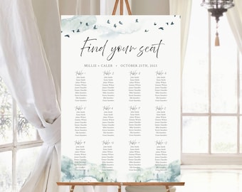 Editable Forest Seating Chart, Woodland Rustic Wedding Printable Table Plan, Stag 18 x 24 24 x 36, A1 A2, Template, Instant Download, 570-A