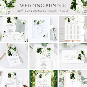 Orchid Protea Floral Editable Wedding Bundle, Printable Invitation Suite Sign Menu Seating Chart Program, Templett, Instant Download 546-A