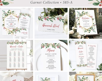 Christmas Wedding Bundle, Winter Wedding Bundle, Wedding Invitation Set Winter Wedding Kit Christmas Pack, Foliage Editable Template, 585-A
