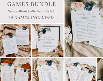 Navy Blush Bridal Shower Games Pack, Bridal Shower Games Bundle, Editable Bridal Shower Games Set, Bridal Game Template Printable Game 542-A