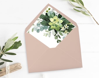 Foliage Printable Envelope Liner, Botanical Envelope Liner, Green Leaves Liner, Watercolor Greenery A7 Envelope Liner Instant Download 528-A