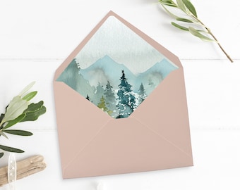 Rustic Mountains Printable Envelope Liner, Woodland Forest, Watercolor Outdoors, A7 Envelope Liner, Instant Download, 531-A