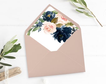 Navy Blush Floral Envelope Liner, Printable Boho Floral Envelope Liner, Pink Navy Green, A7 Floral Liner, Instant Download, 521-A, 529-A