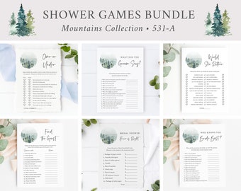 Editable Mountains Bridal Shower Games Bundle, Rustic Woodland Printable 9 Templates, Bingo Bride Best Games Pack, Instant Download, 531-A