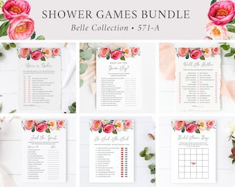 Bright Bridal Games Pack, Fuchsia Bridal Shower Games Bundle, Peony Shower Game, Floral Printable Game Kit, Editable Game Template, 571-A