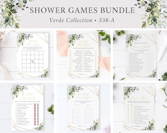 Editable Gold Geometric Bridal Shower Games Bundle, Greenery Printable 9 Templates, Bingo Bride Best Games Pack, Instant Download, 538-A