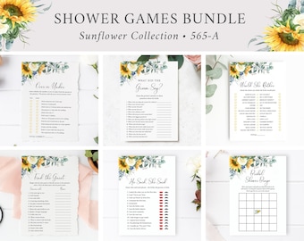 Editable Sunflower Bridal Shower Games Bundle, Yellow Floral Bridal Games Pack, Printable Games Bundle, 9 Templates Bingo Bride Best, 565-A